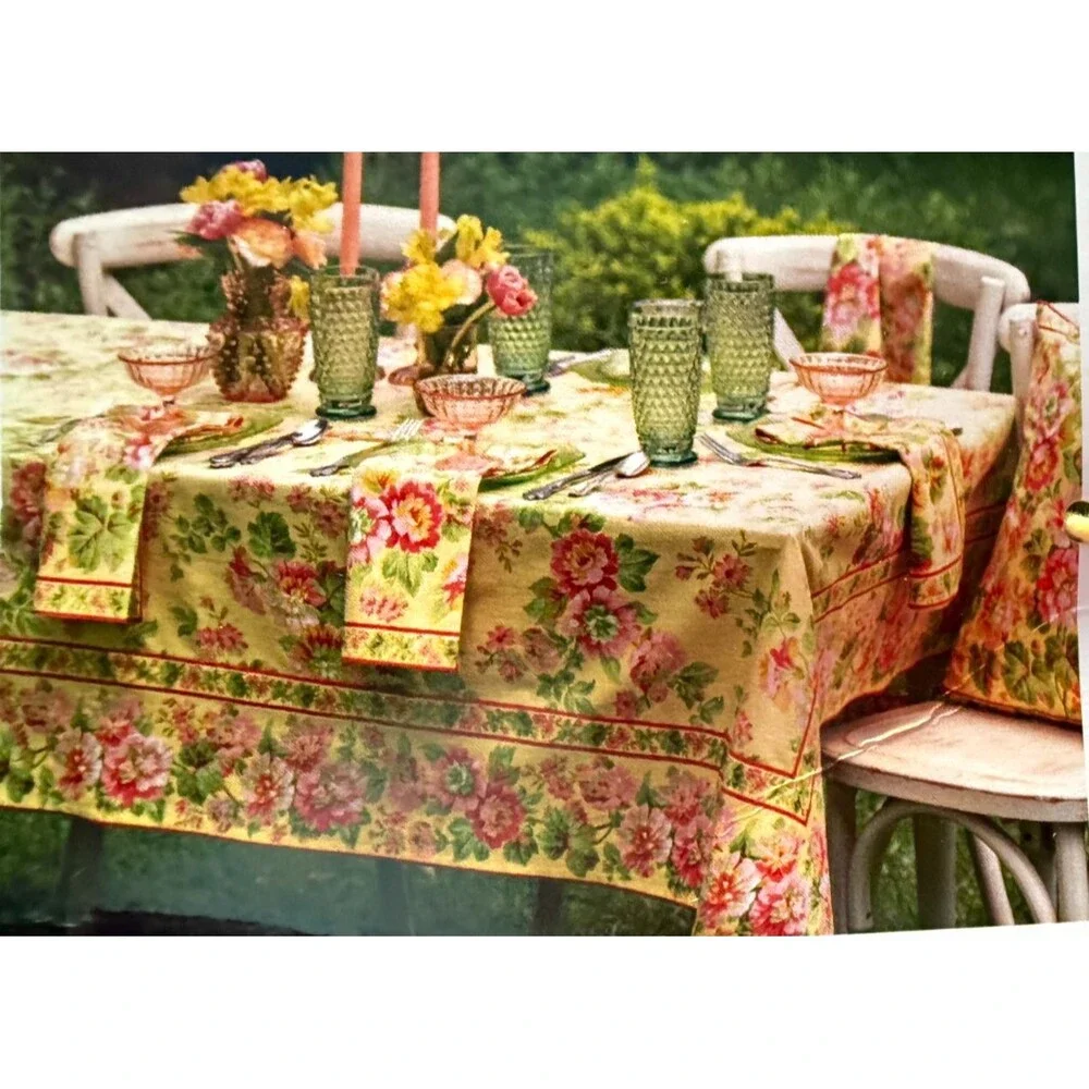 April Cornell Emmaline Tablecloth Floral English Country Garden Yellow 60x84